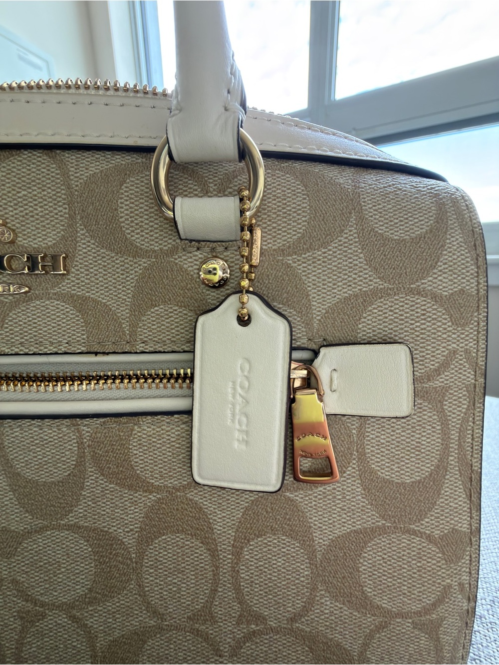 Coach Rowan Satchel Crossbody Signature Canvas Gold Khaki Chalk - Picture 3 of 11